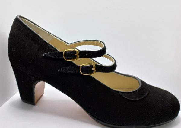 Zapatos de flamenco profesionales Lucía, ante negro, tacón bajo (5,5cm)