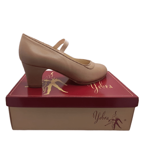 Zapatos de flamenco profesionales Luz, piel maquillaje, escote corazón, tacón normal (6,5cm)