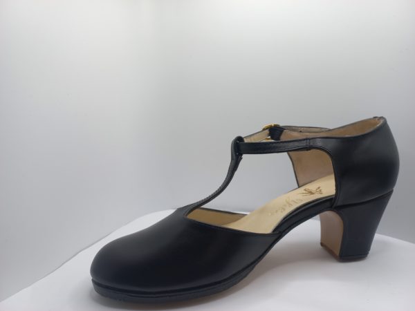 Zapato profesional ref. 125, mod. flamenco moderno, especial para profesoras o muchas horas de ensayo, piel negro, nº 36 1/2, tacón bajo (5,5 cms)
