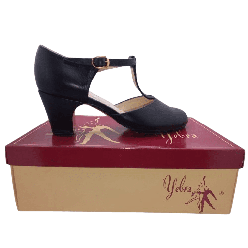 Zapatos de flamenco profesionales Flamenco Moderno, especial para profesoras o muchas horas de ensayo, piel negro, tacón bajo (6 cm)