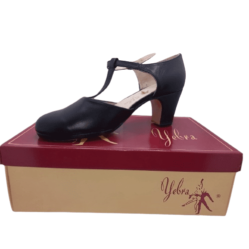 Zapatos de flamenco profesionales Flamenco Moderno, especial para profesoras o muchas horas de ensayo, piel negro, tacón bajo (6 cm)