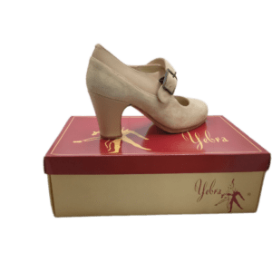 Zapato profesional mod. Luna, piel y ante beigue, nº 34 1/2, tacón alto (7,5 cms), suela cosida a mano. Entrega 24-48 horas.