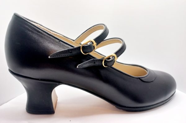 Zapatos de flamenco profesionales Lucía, piel negro, carrete