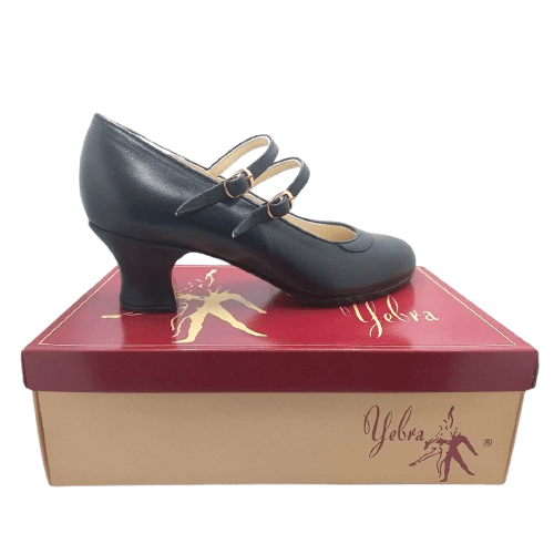 Zapatos de flamenco profesionales Lucía, piel negro, carrete