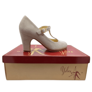 Zapatos de flamenco profesionales Teresa. Ante, carne. Tacón alto.