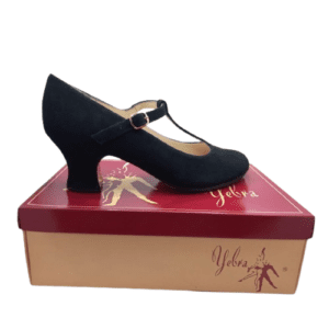 Zapatos de flamenco profesionales Teresa. Ante, negro. Tacón semi carrete