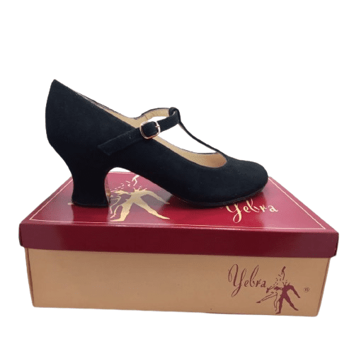 Zapatos de flamenco profesionales Teresa. Ante, negro. Tacón semi carrete