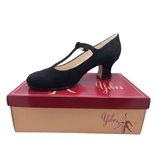 Zapatos de flamenco profesionales Teresa. Ante, negro. Tacón semi carrete