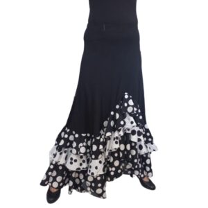 Falda de flamenco con volantes y lunares negra y blanca Soleá
