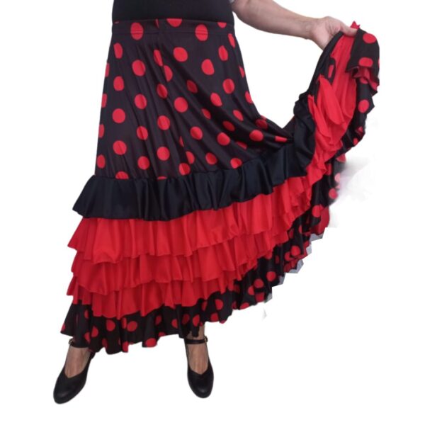 Falda de flamenco con volantes y lunares negra y roja Triana