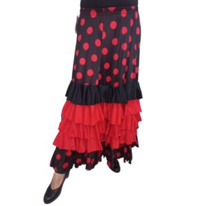 Falda de flamenco con volantes y lunares negra y roja Triana