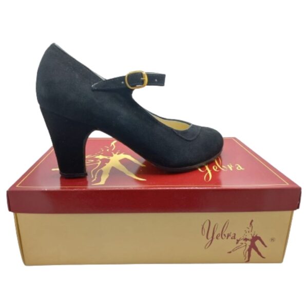 Zapatos de flamenco profesionales Carmen en ante negro, tacón alto.