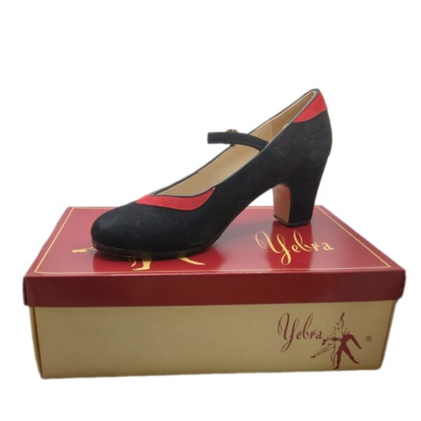 Zapatos de flamenco profesionales Olga, de ante en negro y rojo