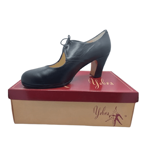 Zapatos de flamenco profesionales Lazo, piel negro, tacón alto (7,5cm)