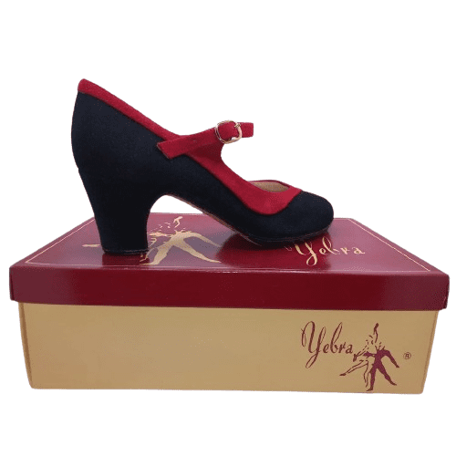 Zapatos de flamenco profesionales Lara, ante, negro y rojo