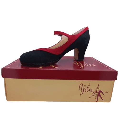 Zapatos de flamenco profesionales Lara, ante, negro y rojo