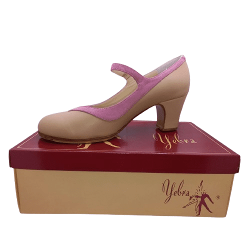 Zapatos de flamenco profesionales Lara, piel, beige y rosa