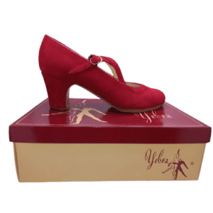 Zapatos de flamenco profesionales Ana, ante rojo, ancho especial, tacón alto (7,5cms)