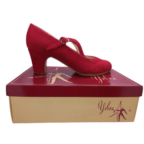 Zapatos de flamenco profesionales Ana, ante rojo, ancho especial, tacón alto (7,5cms)