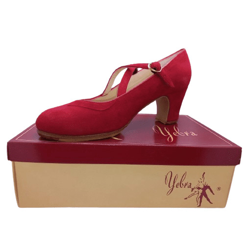 Zapatos de flamenco profesionales Ana, ante rojo, ancho especial, tacón alto (7,5cms)