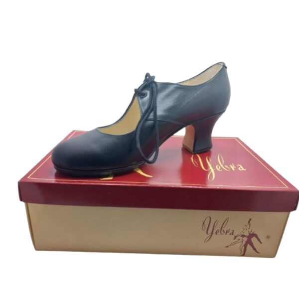 Zapatos de flamenco profesionales Lazo piel negro, tacón semi carrete