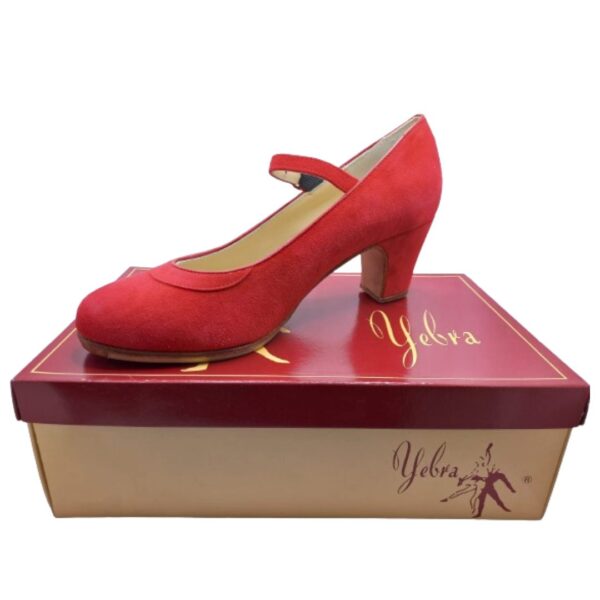 Zapatos de flamenco profesionales Neus, ante rojo, ancho especial, tacón normal