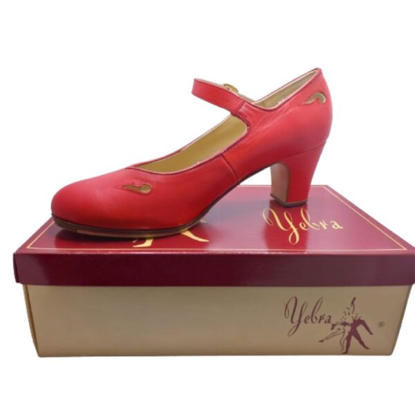 Zapatos de flamenco profesionales Kalados, de 1 correa, en piel, color rojo, tacón normal (6,5cm).