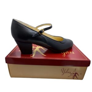 Zapatos de flamenco profesionales Neus, piel negro, doble ancho, tacón cubano, suela cosida a mano.