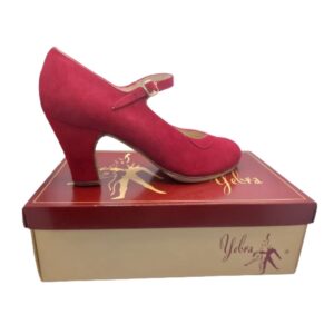 Zapatos de flamenco profesionales Carmen. En ante rojo. Tacón alto (7,5cms)